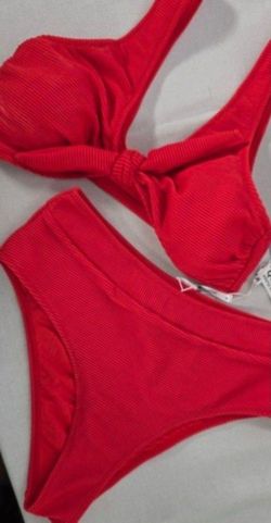 New Two Piece Red Bow Top Bathing Suit / Swimsuit Medium.  Color Red.  Size Medium