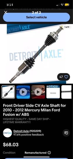 Cv axle for 2012 fusion
