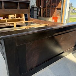 Bed Frame, Dark Brown Wood & Mattress Full Size