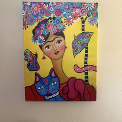 Frida And Her Cat Painting 