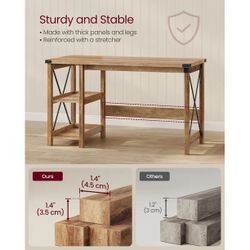 Computer Desk, 47.2 Inch Farmhouse Office Desk with Storage Shelves & Removable Middle Shelf, for Work Study Gaming, Honey Brown