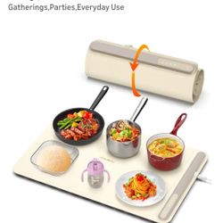 Electric Warming Tray Full Surface Heating,Rollable & Portable,Premium Silicone Nano-Material,3 Temperature Settings,Auto Shut-Off -Versatile Food