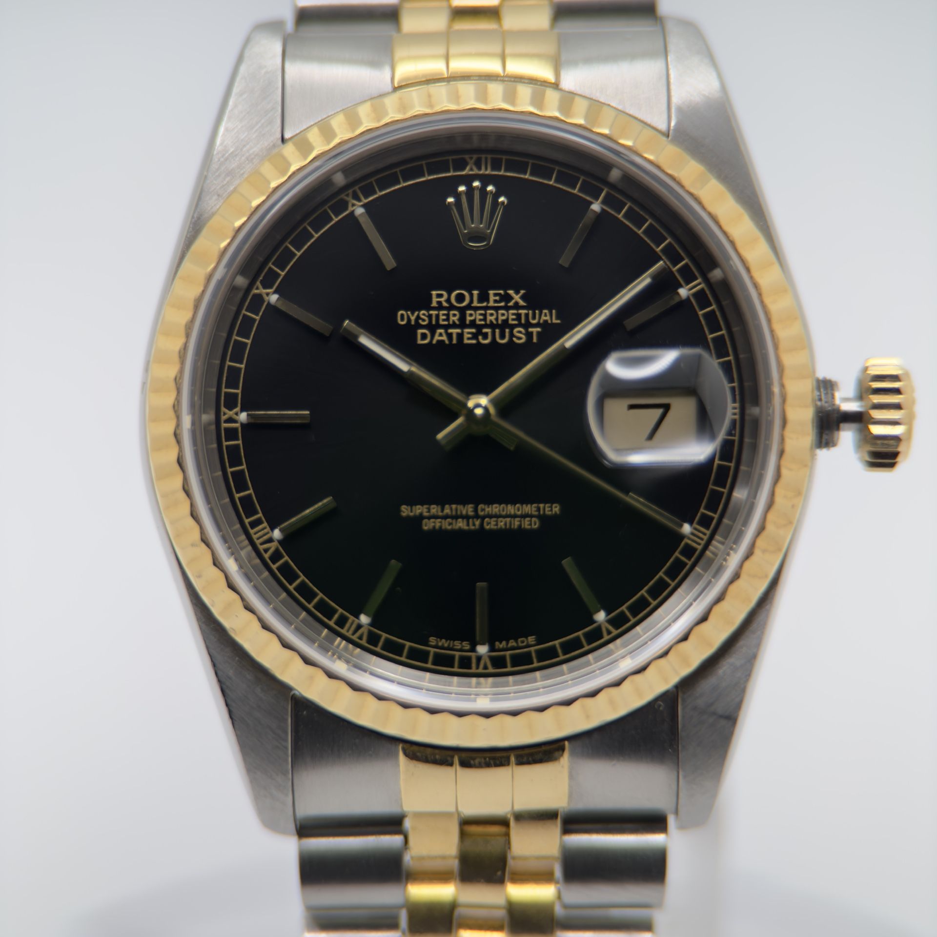 Rolex Datejust 16233 36mm Black Dial  Fluted Bezel Gold & Silver Two Tone Jubilee
