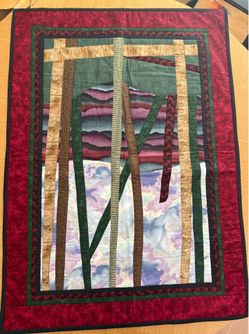 Handmade Modern Art Quilt – Abstract Forest Wall Hanging/Lap Quilt  (40” × 29”)