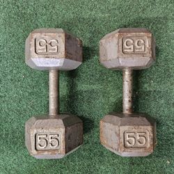 Pair of 55 lb Hex Dumbbells – Solid Cast Iron