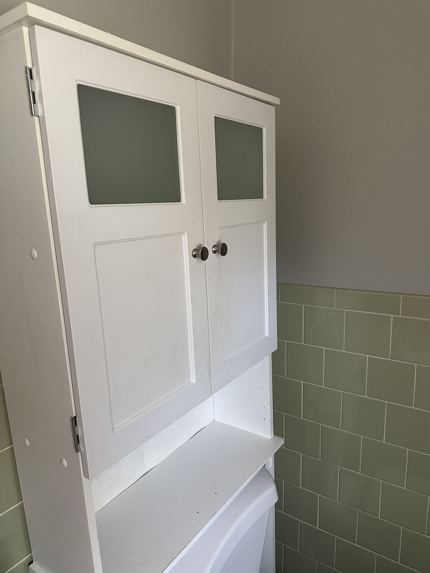 White Over The Toilet Cabinet With Shelves & Tempered Glass