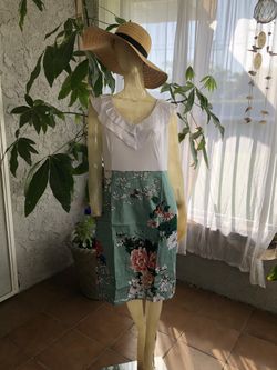 White and teal dress