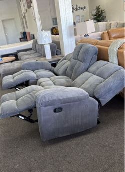 Gray Corduroy Reclining Sofa And Loveseat With Chair