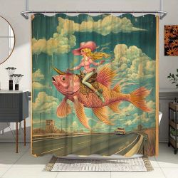 New Country Cowgirl Blonde Woman Fish Unicorn Tapestry Home Decor Shower Curtain
