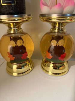 Owl Snow Globe Candle Holders Set of 2
