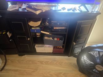Black Wood TV Stand with Cabinet Storage