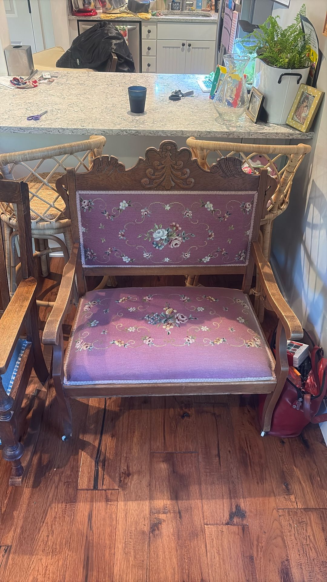 Solid Wood Bench With Needlepoint