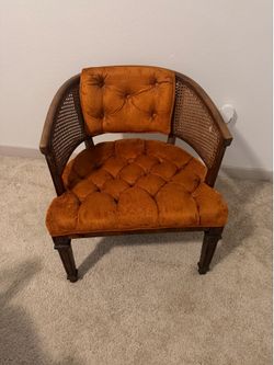 Vintage Velvet Cane Chair