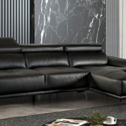 Brand New Black Leather Modern Style Sectional Sofa 