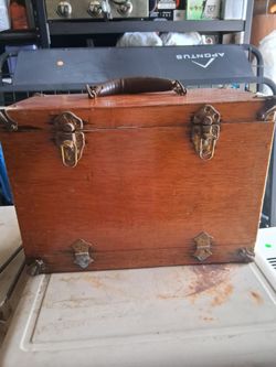 Vintage fishing wooden tackle box