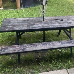 I Wooden  Pick A Picnic Table. It’s All Wood On Top And Metal On The Bottom Is Kind Of Very Heavy Well For Me It Is.