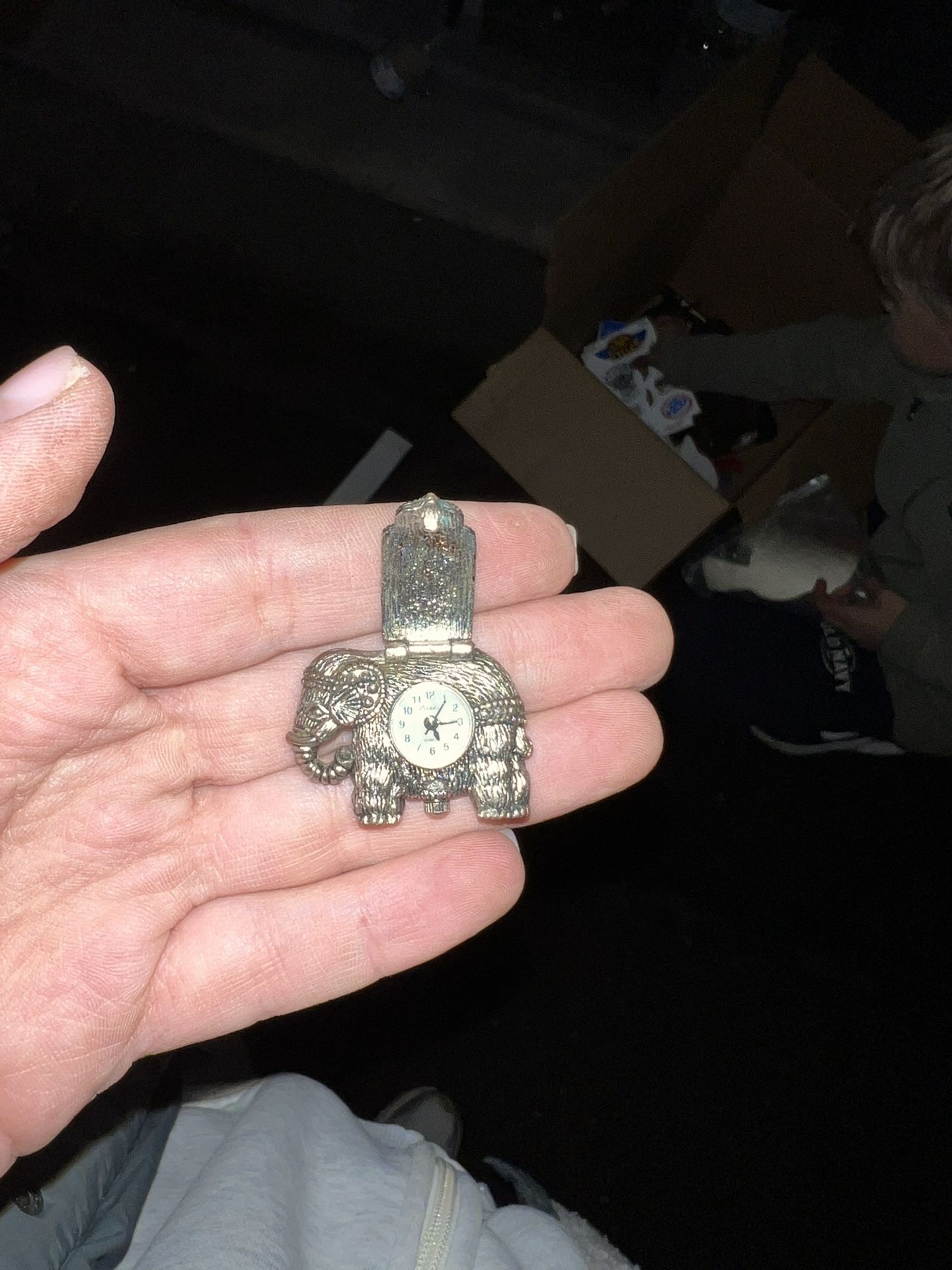 Vintage Elephant Pendant Watch – Working Hinged Locket Style – Silver Tone – Lucky Elephant Charm