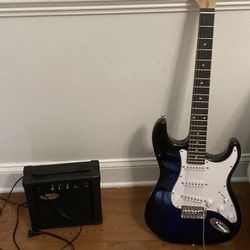 Blue  Electric Guitar With Amp