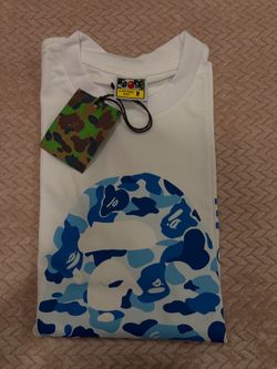 🦍 White T-Shirt with Blue Camo Graphic – 100% Cotton