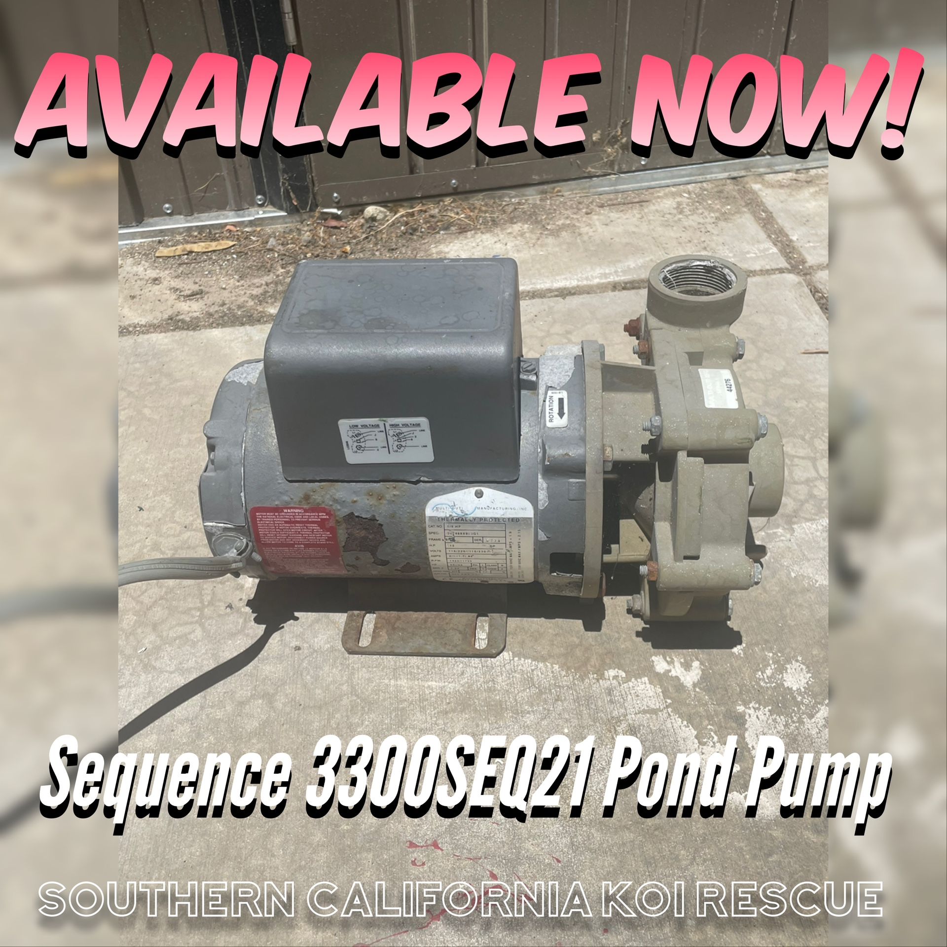 Sequence 1/8 HP Koi Pond Waterfall Pump
