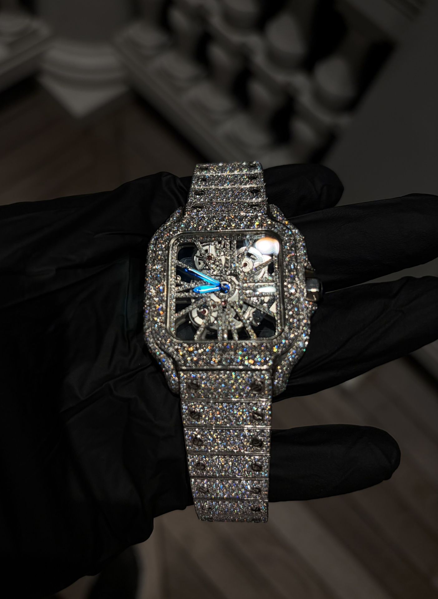 MOISSANITE STAINLESS STEEL SKELETON WATCH