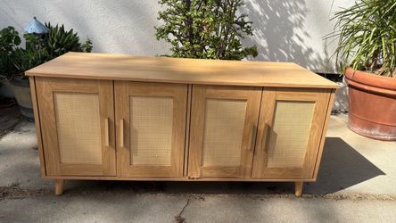 Wood and Cane Sideboard Cabinet