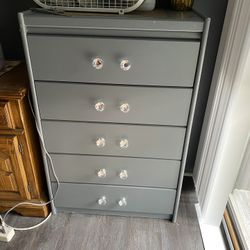 Tall Gray Dresser with Crystal Knobs