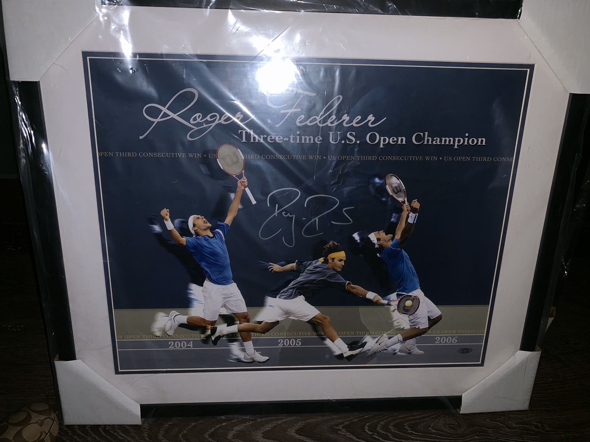 Roger Federer 3x US Open Championship Autographed Collage with authenticity