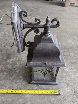Two Wall Lantern light with faux Tiffany art Glass
