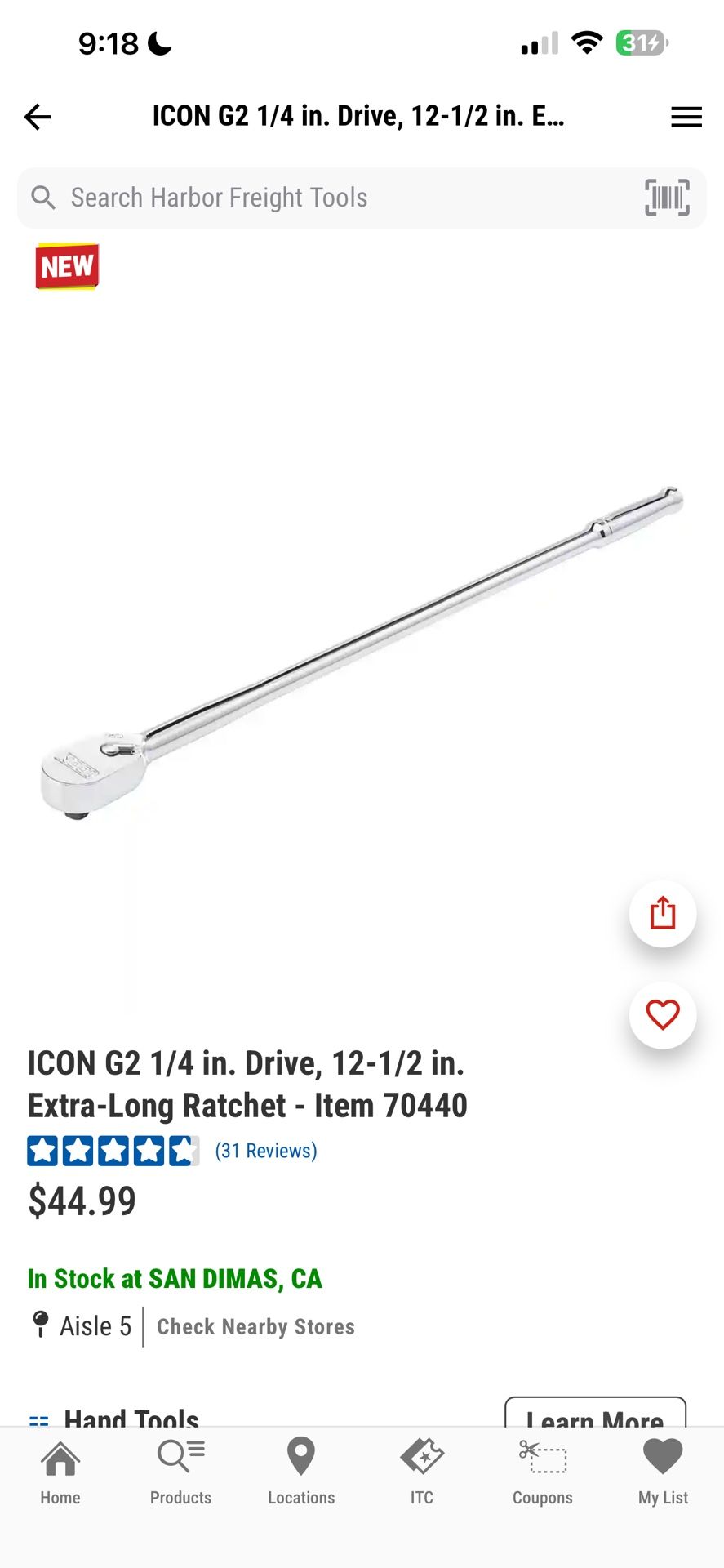 ICON G2 1/4 in. Drive, 12-1/2 in. Extra-Long Ratchet - Item 70440