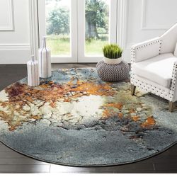 New in bag 5'3" x 5'3" Round Blue/Multi GLA125B Modern Abstract Non-Shedding Dining Room Entryway Foyer Living Room Bedroom Area Rug