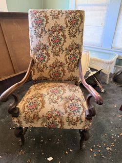 Antique Floral Upholstered Armchair