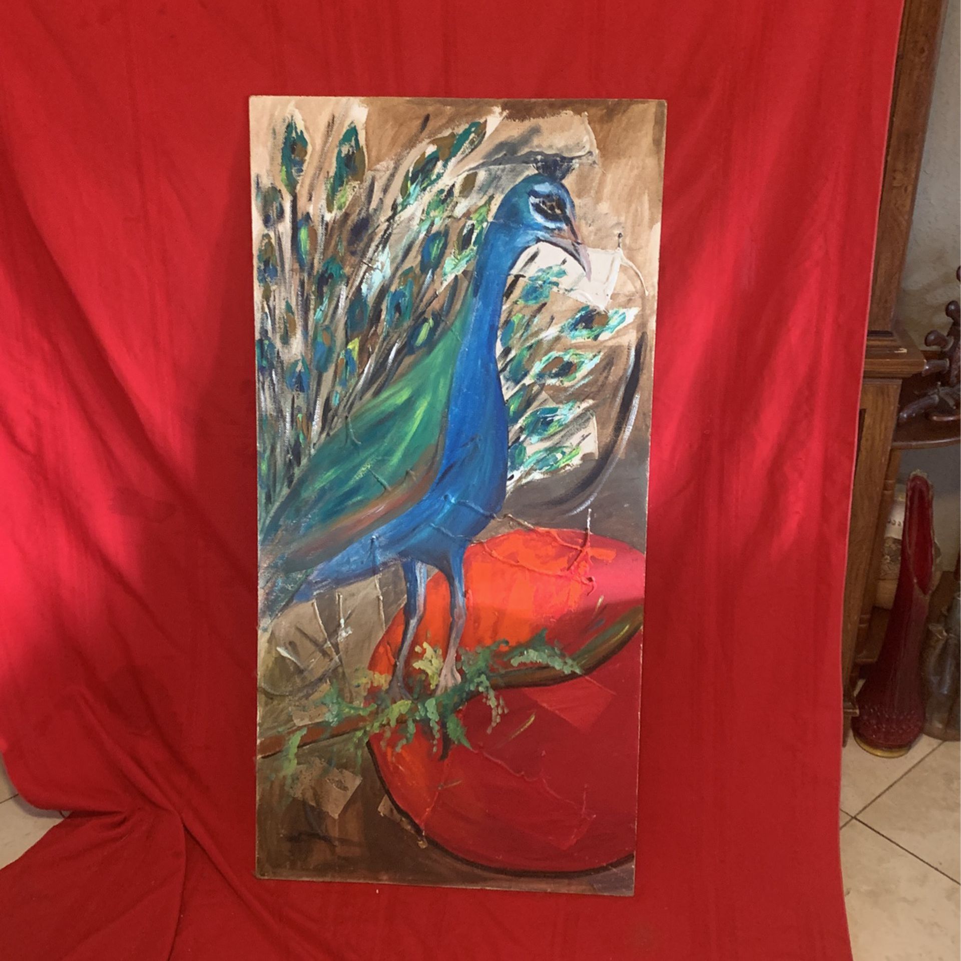 Peacock In blues and Red Colors By Pio Roda