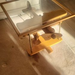 Airplane Wood Glass Top End Side Table
