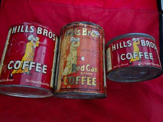 Hills Bros Coffee Vintage Tin Cans Set of 3
