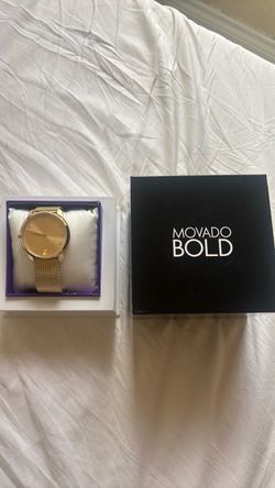 Authentic Movado Bold Thin Crystal Accent Gold-Tone IP Mesh Watch with Gold-Tone Dial