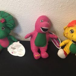 Barney The Dinosaur 7”  Plush LOT OF 3 Barney, Baby Bop Green Dino & BJ