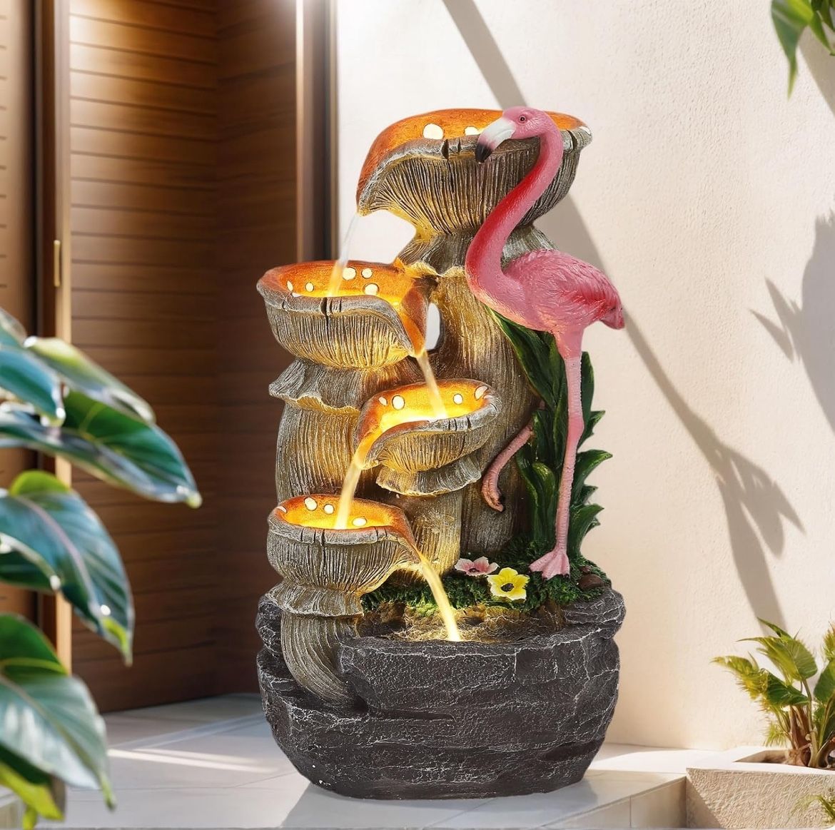 5 Tier Garden Water Fountain Outdoor 25" H Waterfalls with 5 LED Lights and Pump Indoor/Outdoor Modern Floor Standing Water Fountain for Garden, Patio