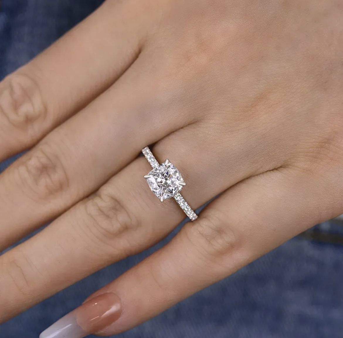 Moissanite 1.5 Carat White Gold Cushion Cut Wedding Bridal Engagement Promise Sterling Silver Ring
