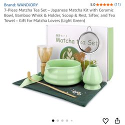 8-Piece Matcha Tea Set – Japanese Matcha Kit with Ceramic Bowl, Bamboo Whisk & Holder, Scoop & Rest, Sifter, and Tea Towel – Gift for Matcha Lovers (L