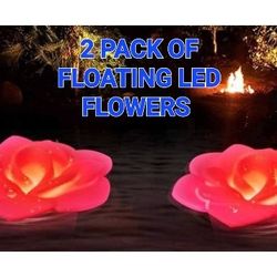 2 PACK FLOATING LED FLOWER LIGHTS - PINK - WATERPROOF 