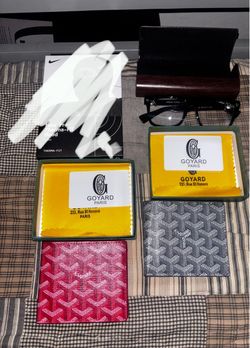 Chrome heart glasses, red and grey go yard wallets