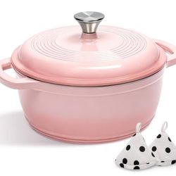 5Qt Cast Iron Dutch Oven Pot With Lid- Pink