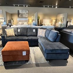Blue 2pc Chaise Sectional Couch