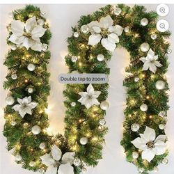 Pre-Lit Artificial Christmas Garland Pine Garland with Warm White Lights