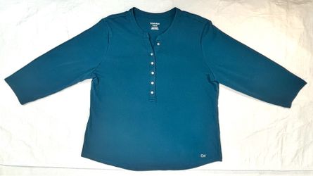 Calvin Klein Women's XL Teal 3/4 Sleeve Pullover Top with Button Closure