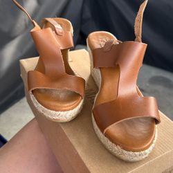 Wedge Sandals Leather Strap New 