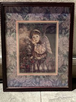 Vintage Dona Gelsinger Framed Art Print "A Little Hope" Angel Girl on Balcony