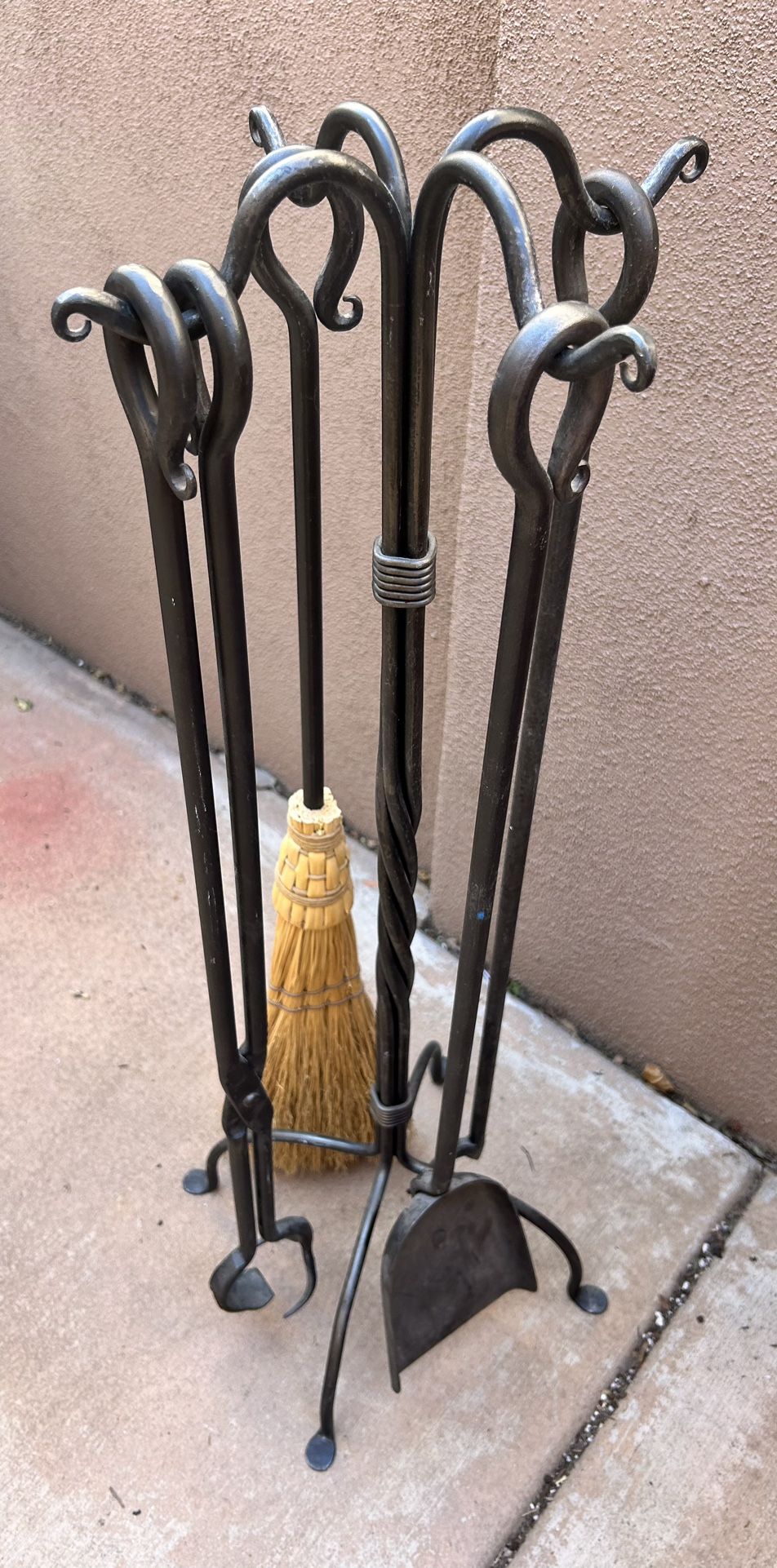 Shepherds Crook Fireplace Tool Set 5 Piece Set handles, Fire Pit Tools, Fire Tending Tools