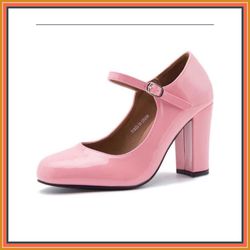 Women's Closed Toe Ankle Strap Block Heel Round Toe Chunky High Heel Mary Jane  pink Pumps. Super cute Size 10  CHECKOUT MY OTHER OFFERS !!!